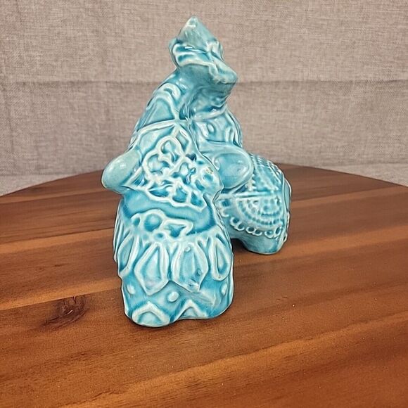 Ceramic Blue & White Decorative 2 Elephants‎ With Raised Trunks 6.5 " Figurine - Picture 4 of 9